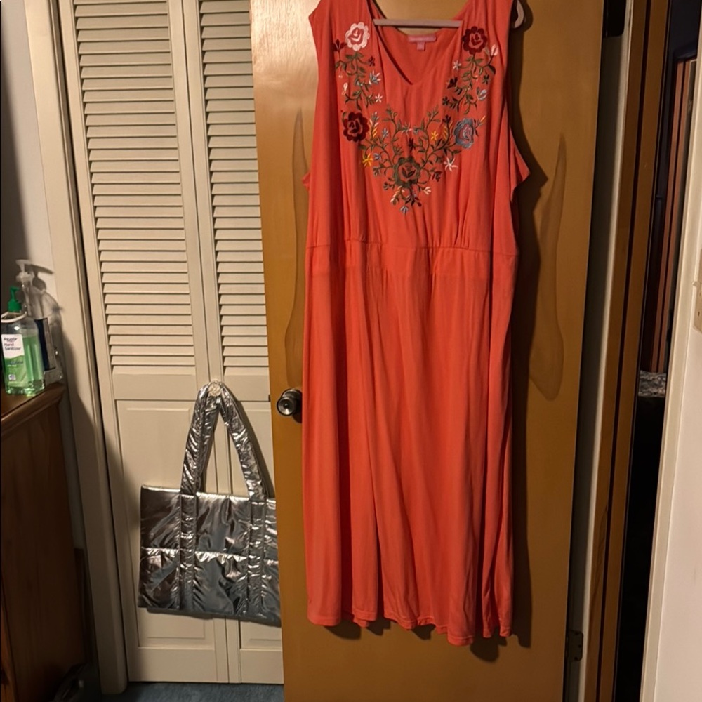 5XL Plus size Coral and Embellished Tiered Maxi Sundress